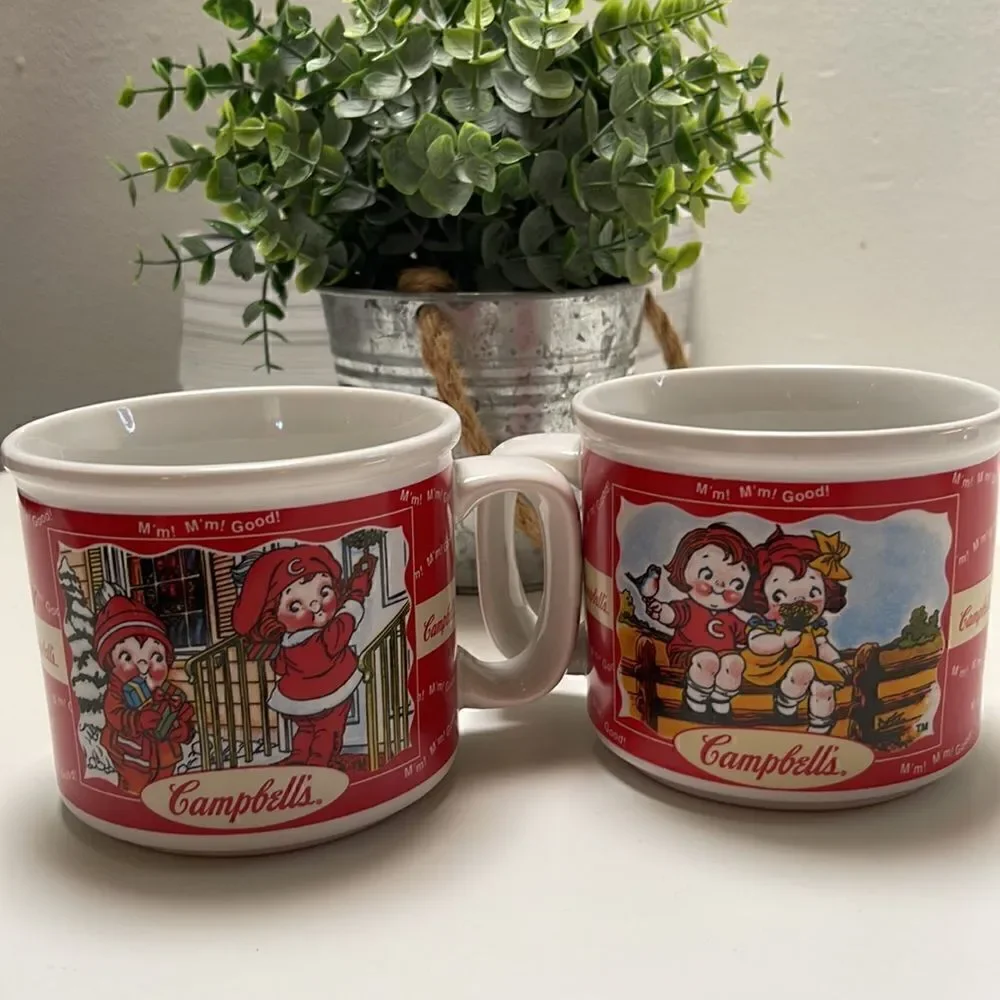 Vintage 1998 Campbell’s soup mug set.  Two mugs. Fall/Winter and Summer/Spring.